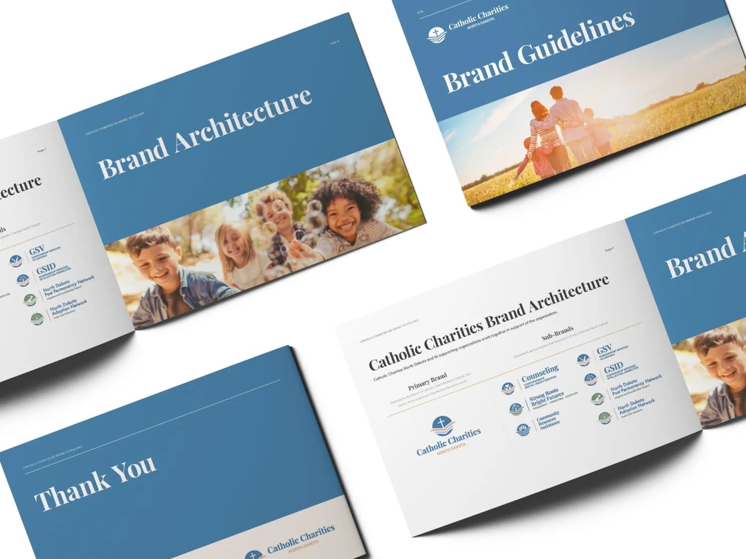 Catholic Charities brand architecture printed materials
