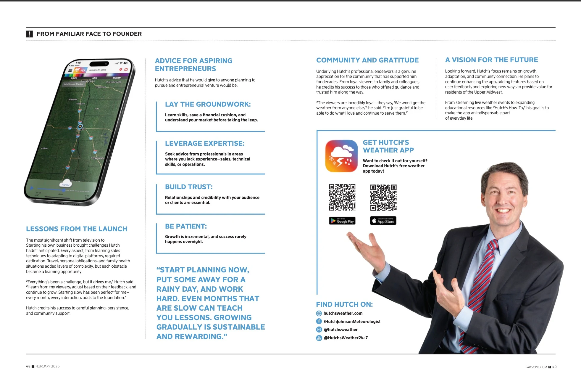 Hutch Johnson — Lessons from the Launch. Fargo INC! February 2026; original photography, page design and credits.