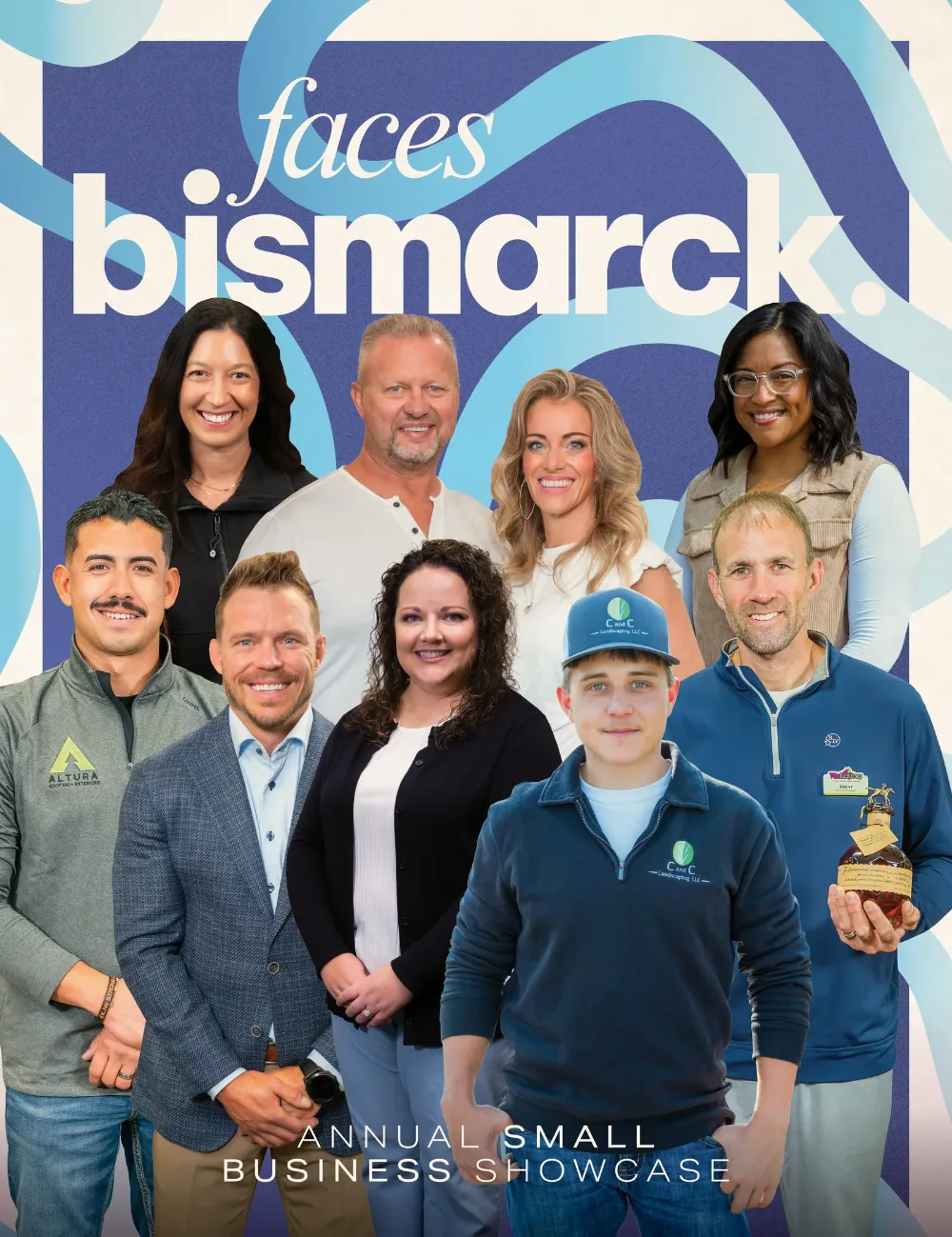 Faces of Bismarck cover, new masthead: ten local business people on blue
