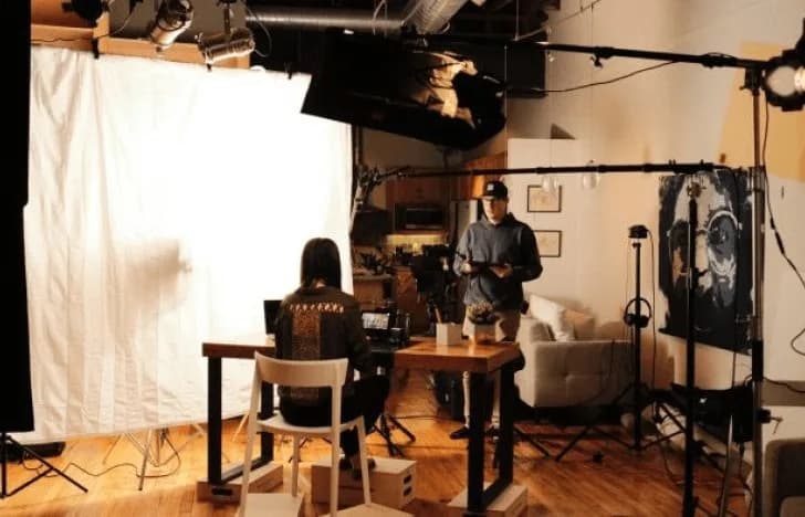 Studio portrait session with lighting setup